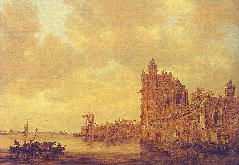 Jan van de Cappelle River Landscape with Pellekussenpoort, Utrecht and Gothic Choir France oil painting art